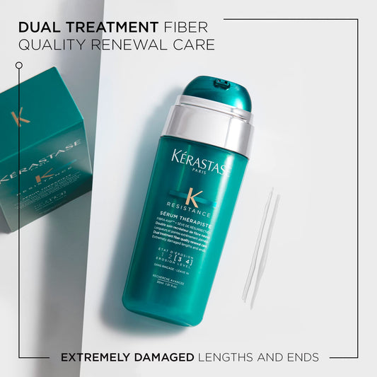 Kérastase dual action leave in treatment bottle showing the cream and oil pump mechanism.