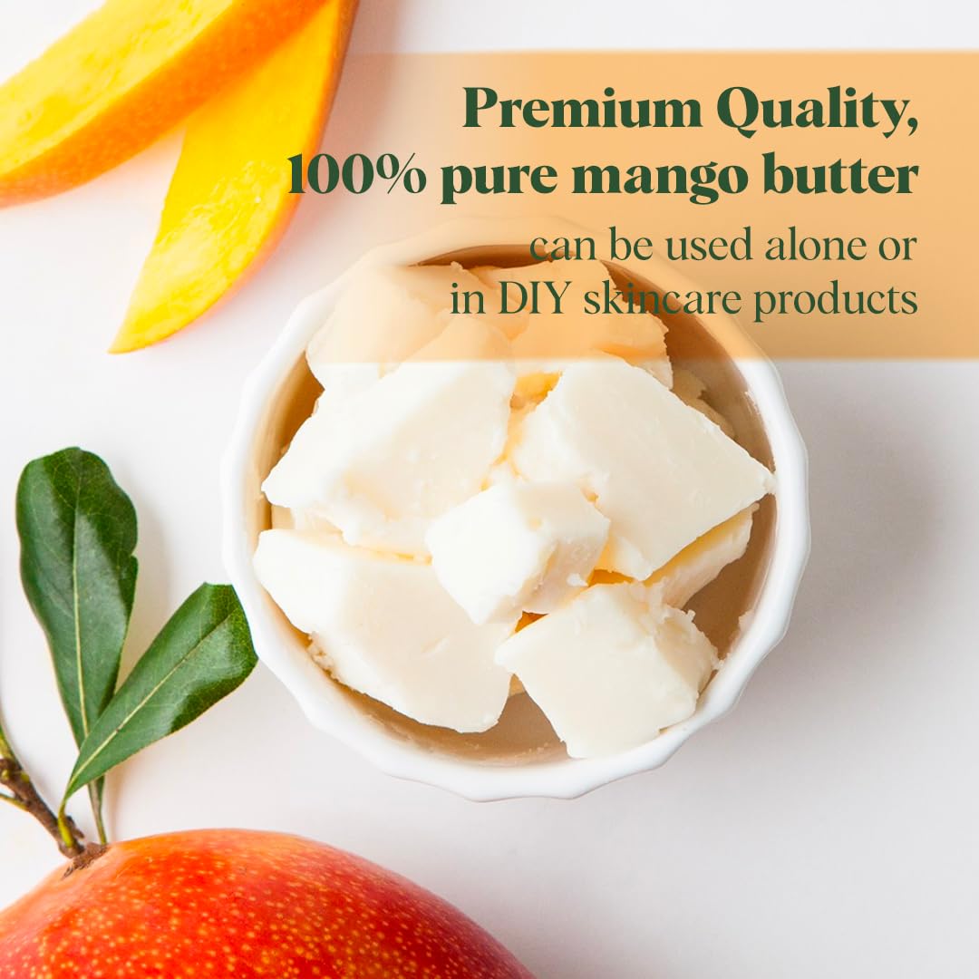 White Naturals mango butter being used as a skin moisturizer