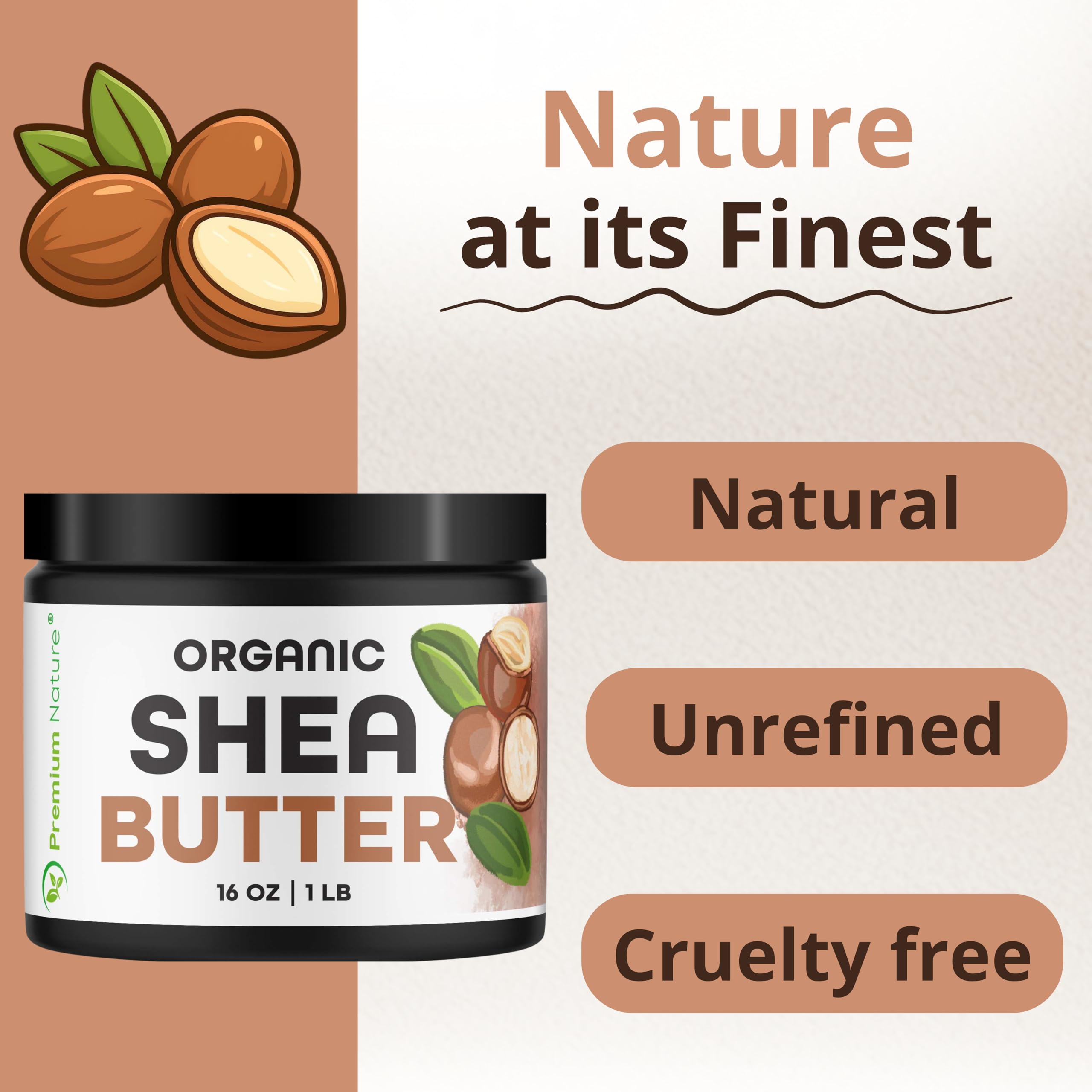 Premium Nature shea butter jar branding and label details
