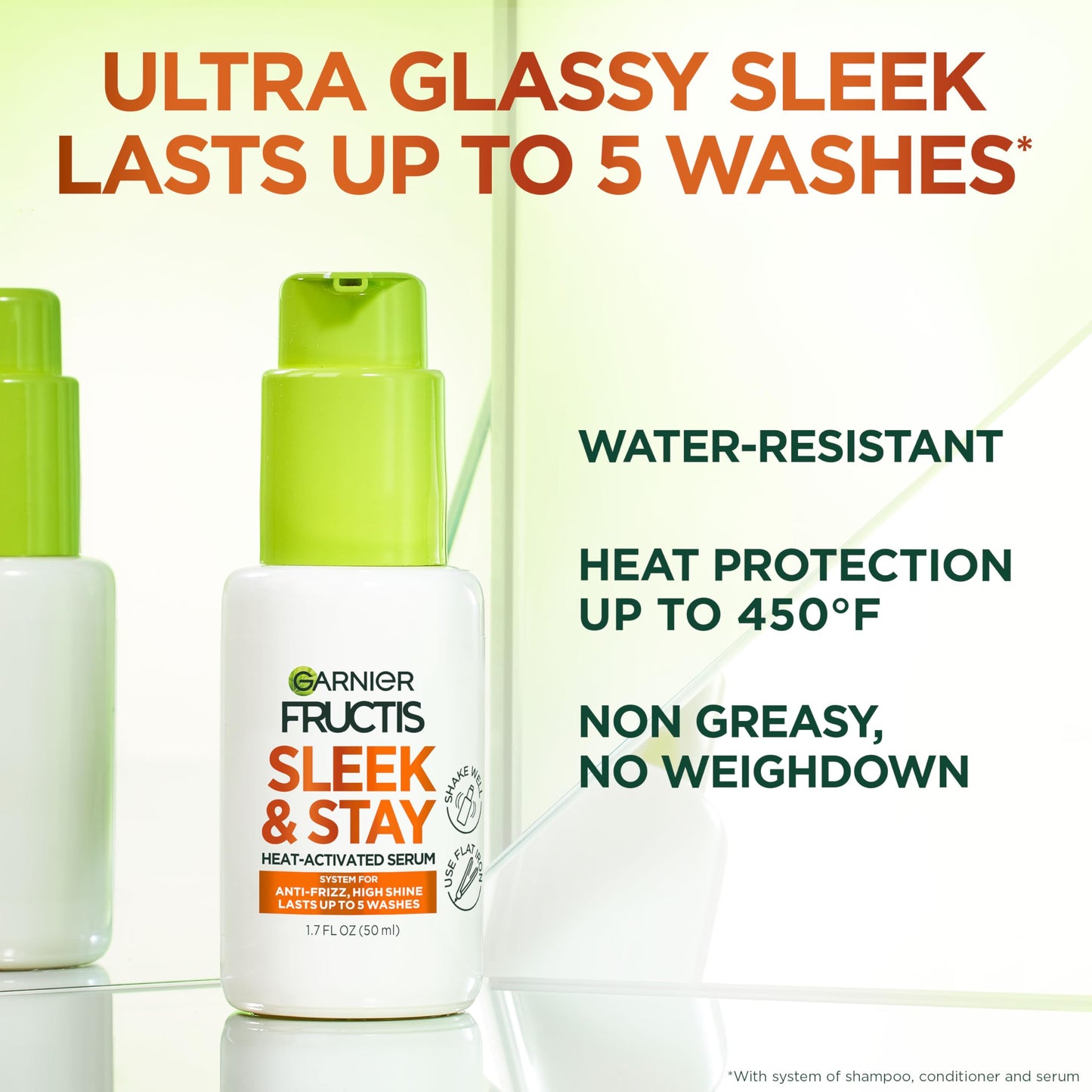 Garnier heat activated leave in serum showing Alpha Silane ingredient details
