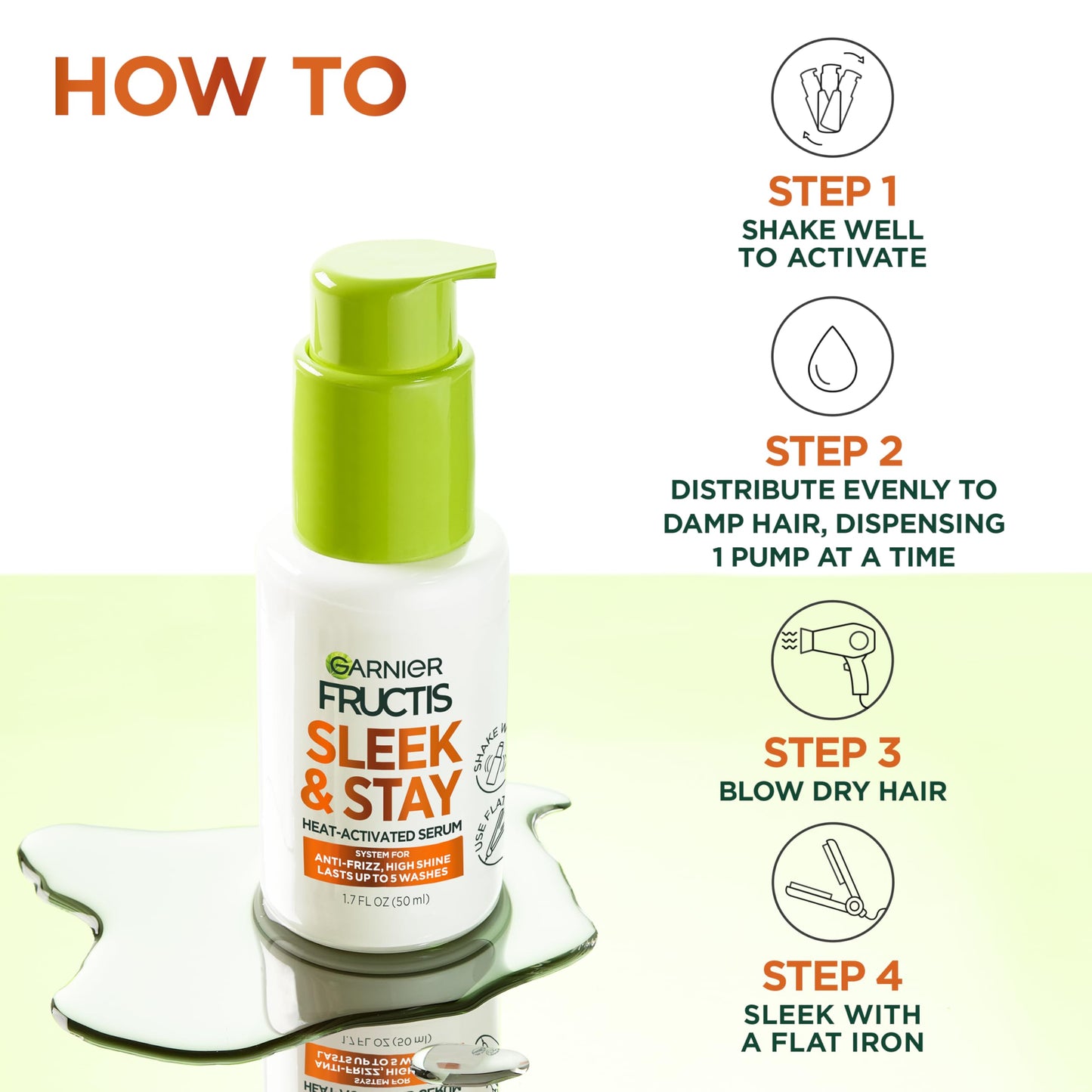 Applying Garnier anti frizz hair treatment on damp hair for thermal protection