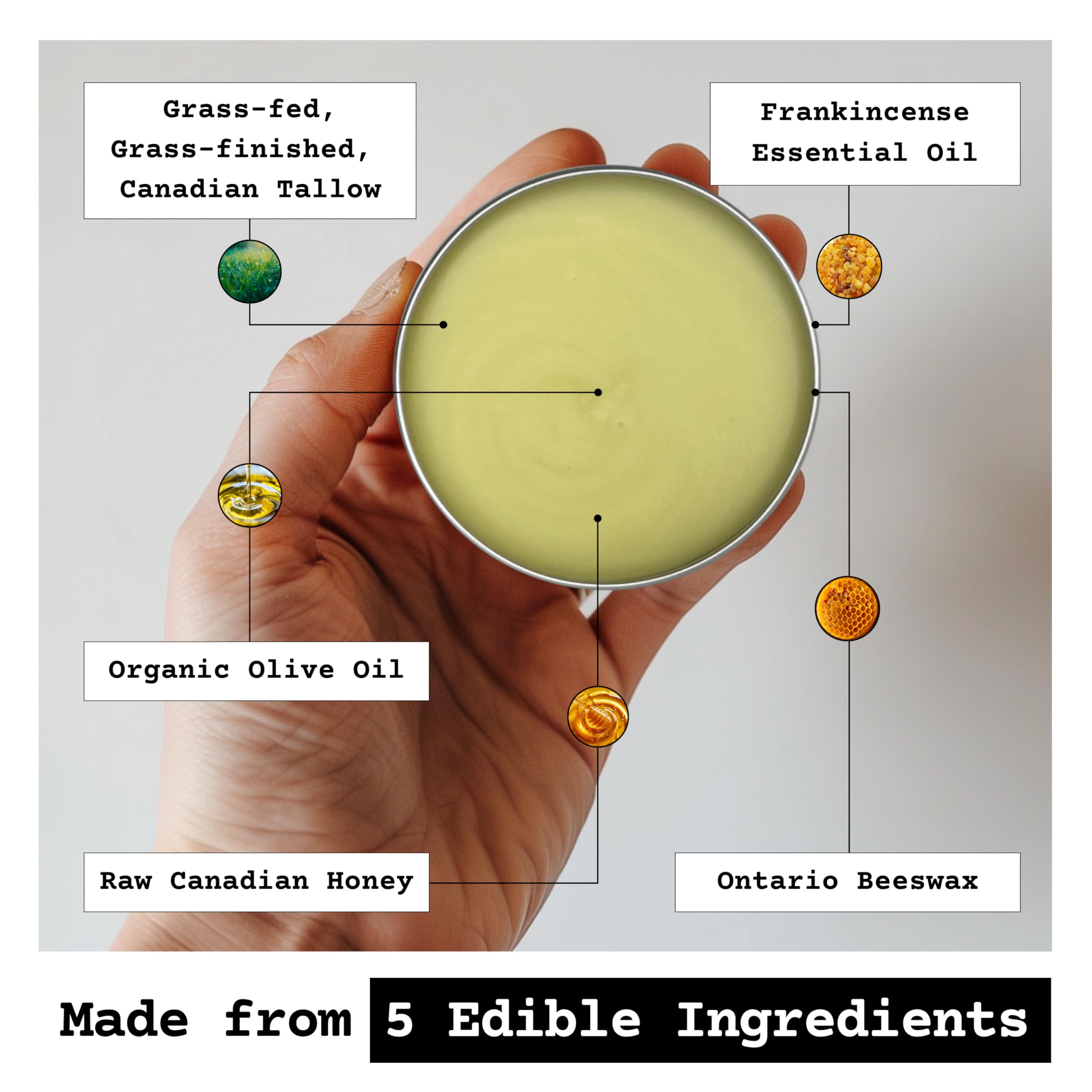 The Tallowed Truth F-Balm label showing ingredients list