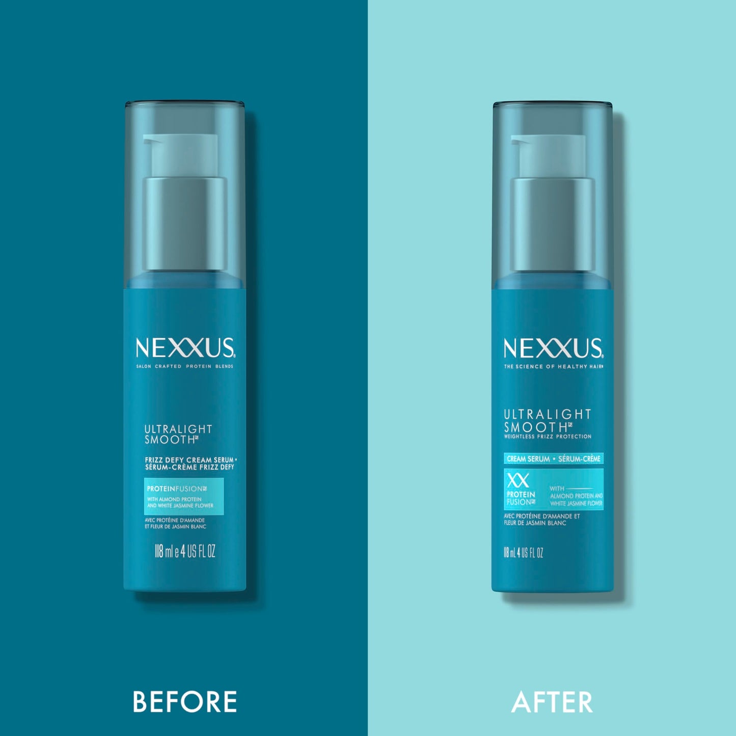 Close up of the pump dispenser on the Nexxus smooth cream serum.
