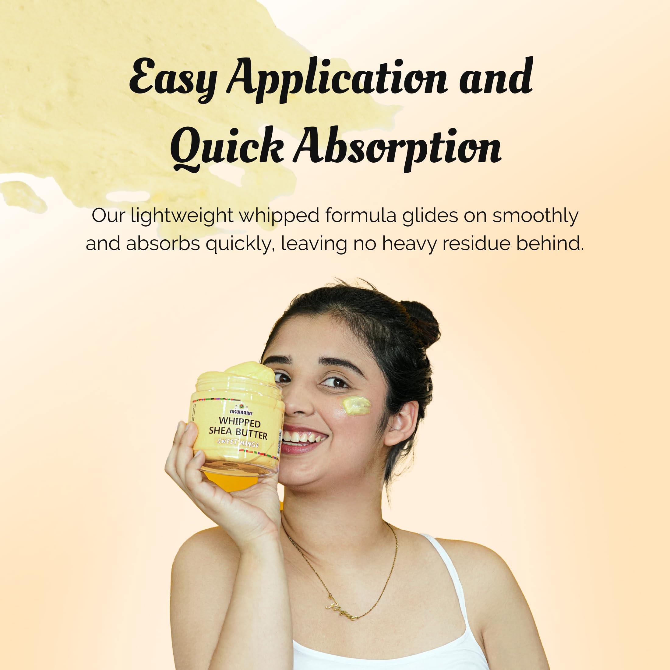 Akwaaba shea butter applied to skin demonstrating non-greasy finish