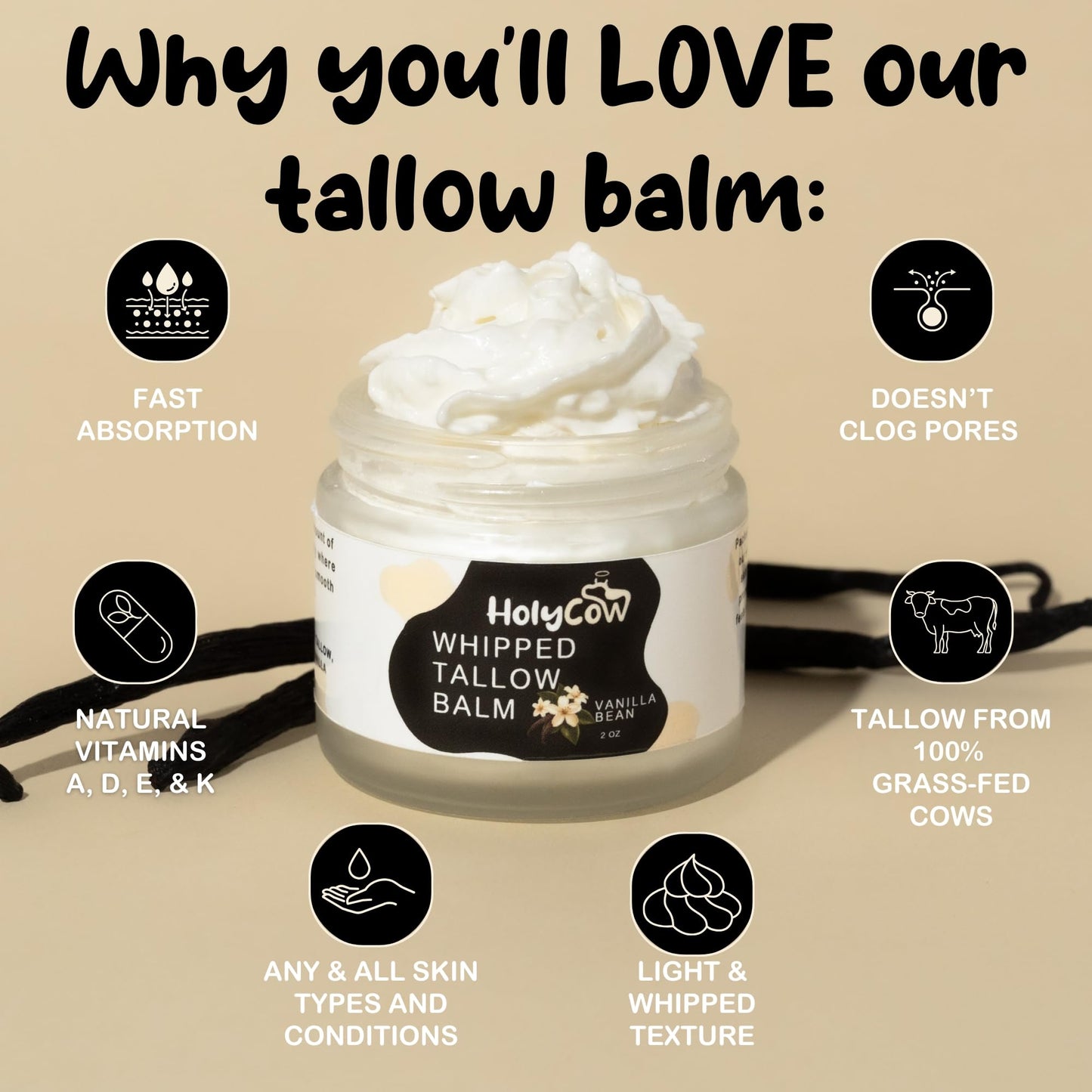 HolyCow grass-fed beef tallow balm texture close up
