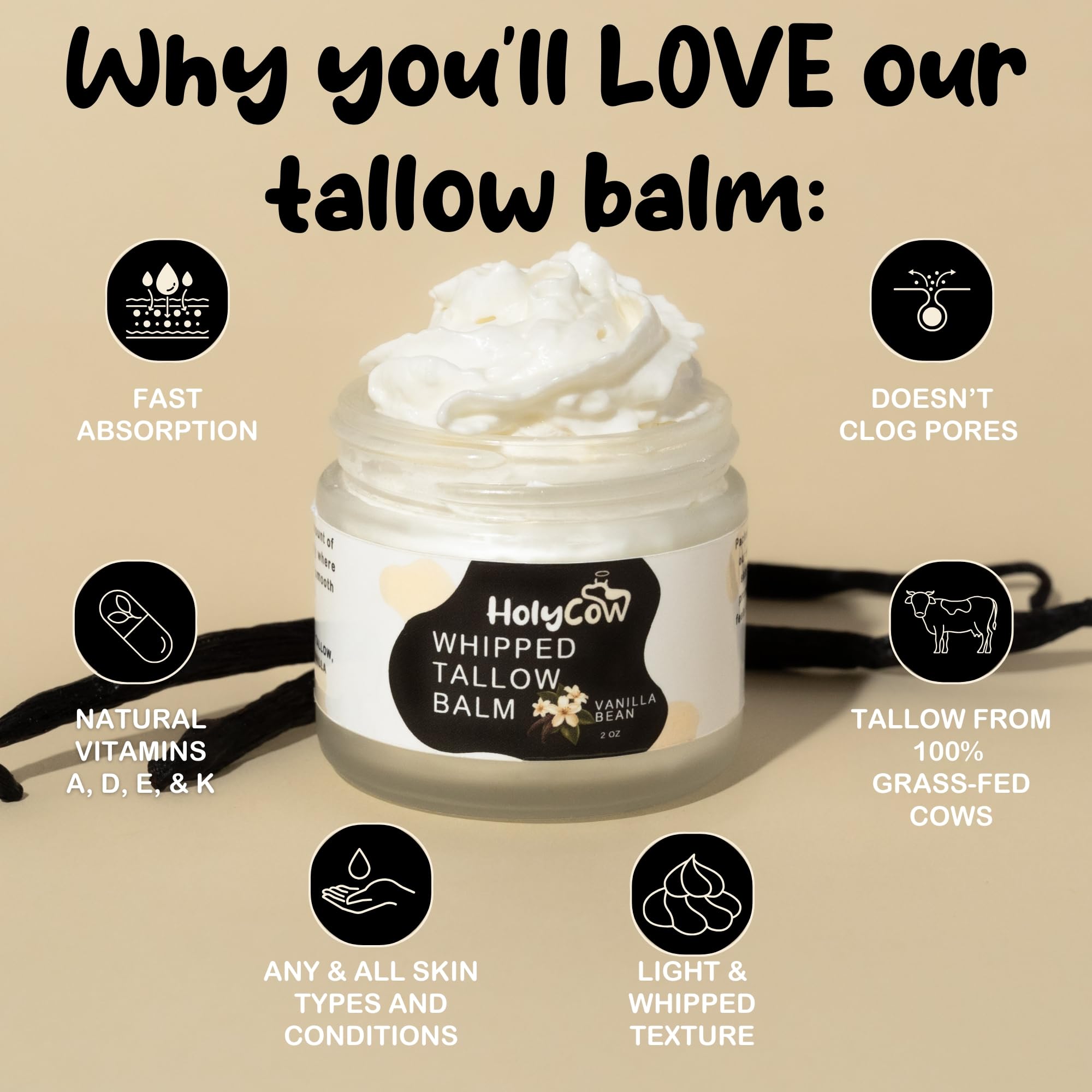 HolyCow grass-fed beef tallow balm texture close up