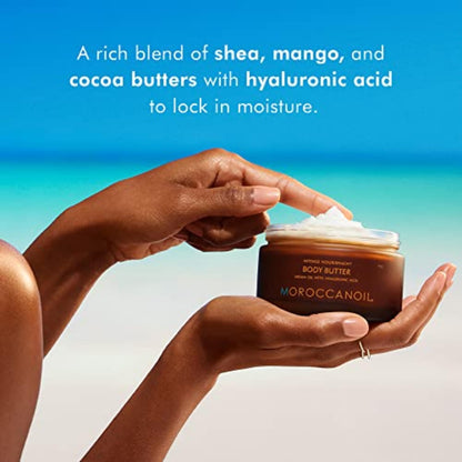Back of Moroccanoil body butter jar with ingredient list