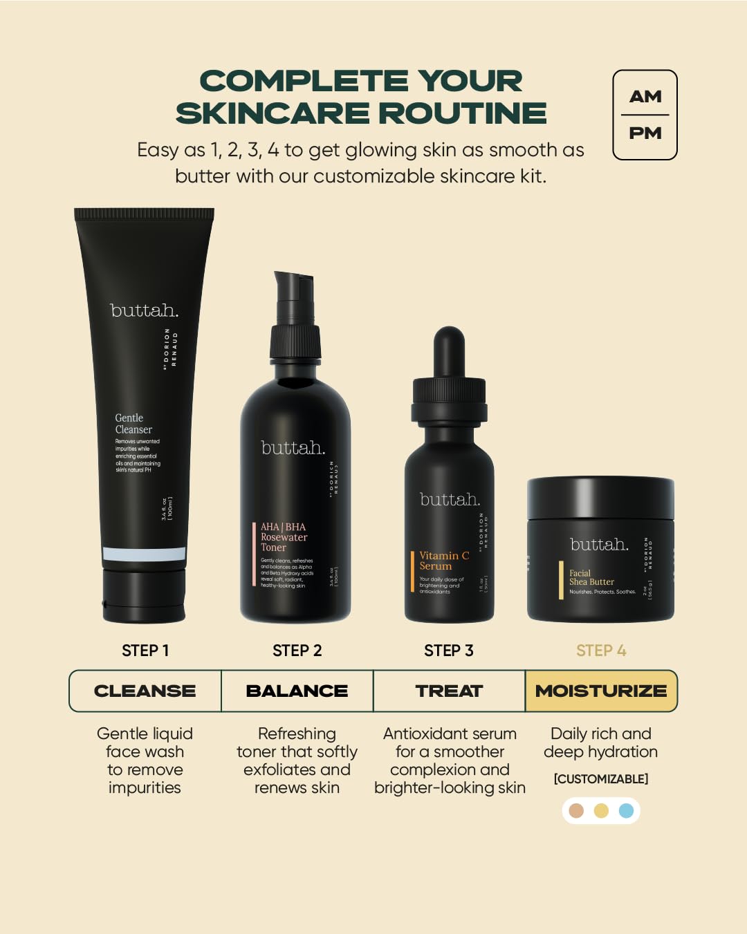 Back label of Buttah By Dorion Renaud Facial Shea Butter showing organic ingredients