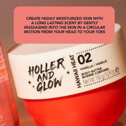 Holler and Glow body butter ingredients and formulation display