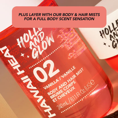 Back of the tub showing Holler and Glow product details and size