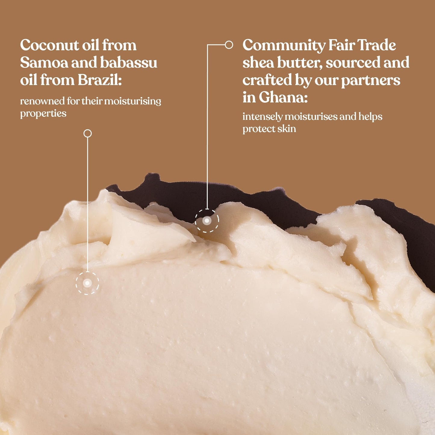Texture shot of creamy coconut body butter for dry skin
