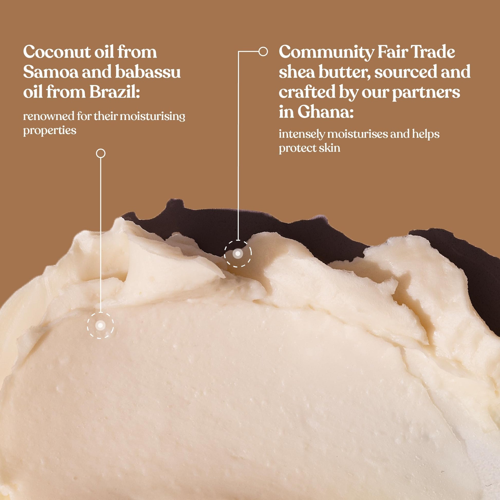 Texture shot of creamy coconut body butter for dry skin