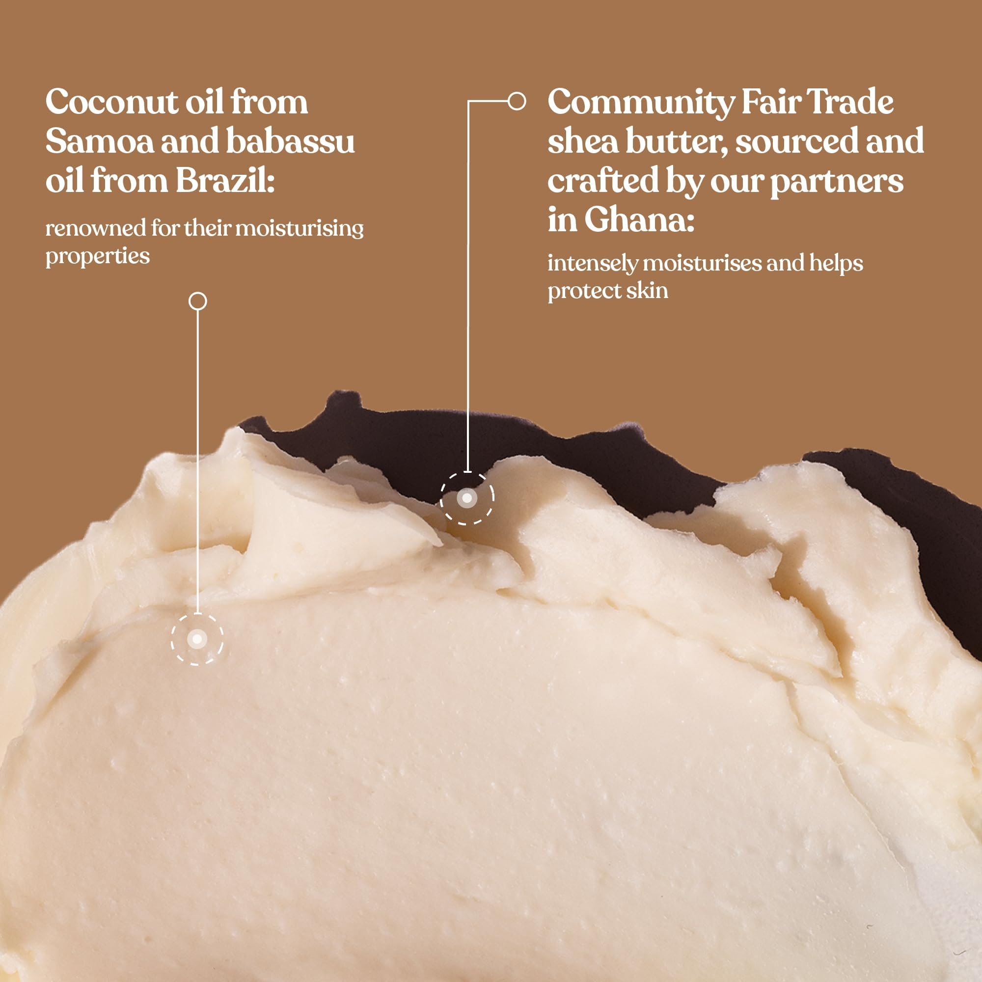 Texture shot of creamy coconut body butter for dry skin