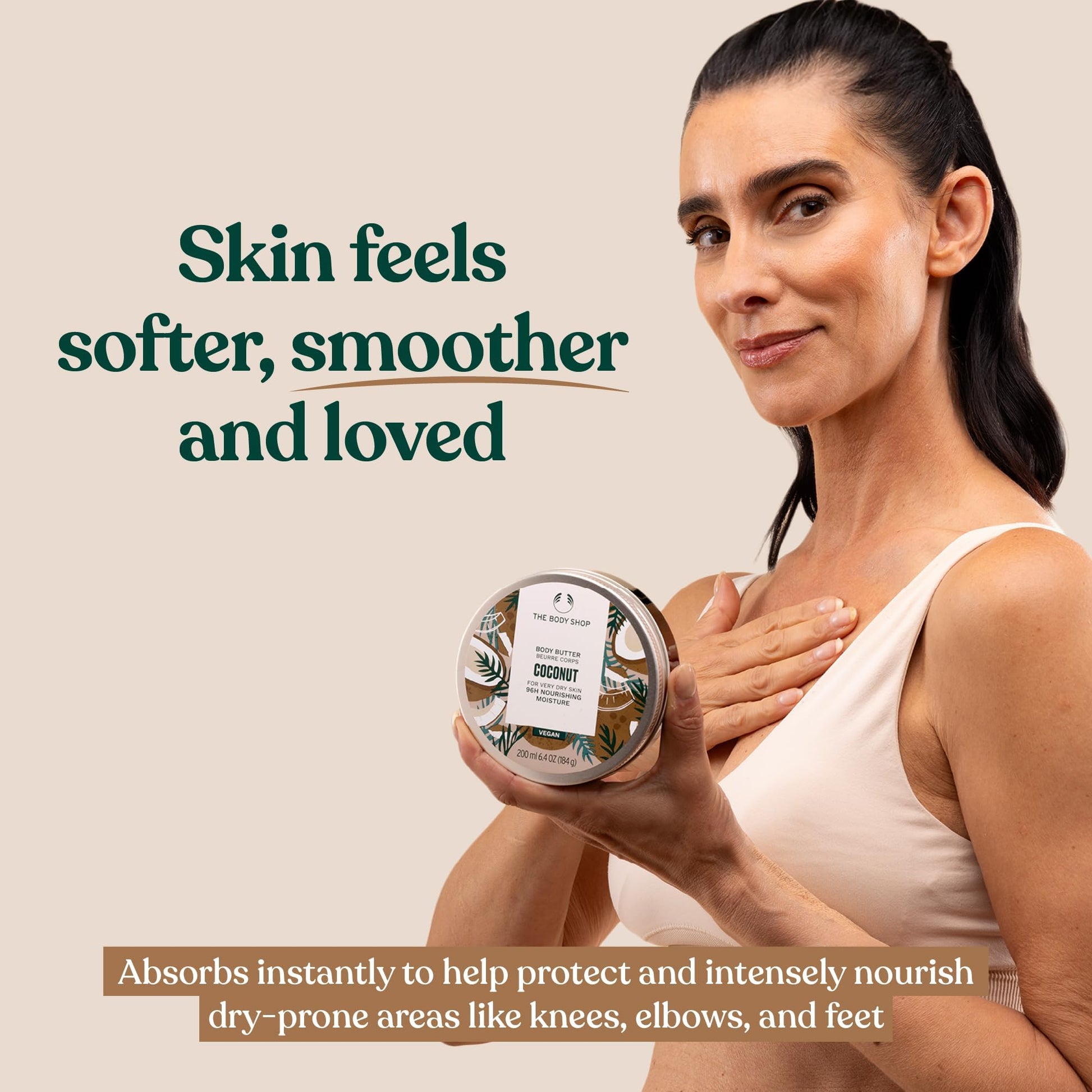 Close up view of The Body Shop coconut body cream label