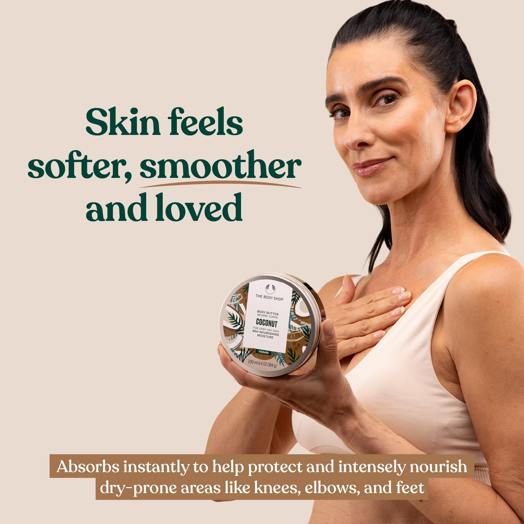 Close up view of The Body Shop coconut body cream label