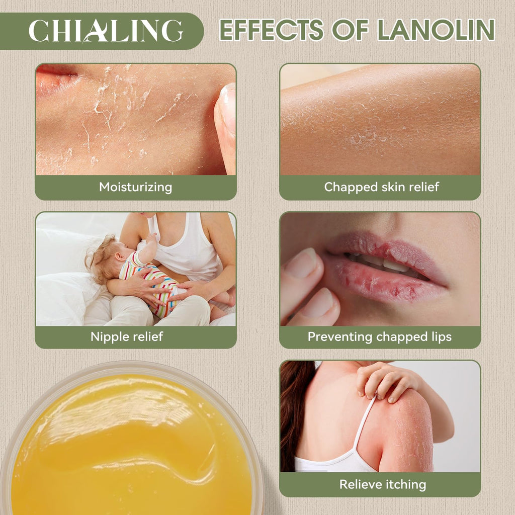 Close up of Chialing Lanolin label for dry skin relief