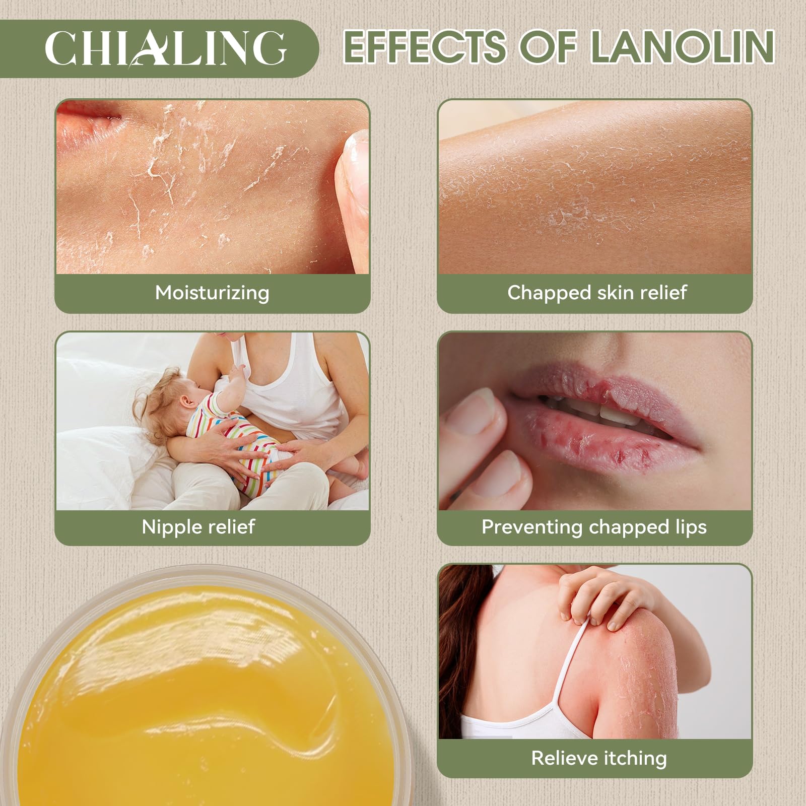 Jar of Chialing USP grade lanolin cream top view