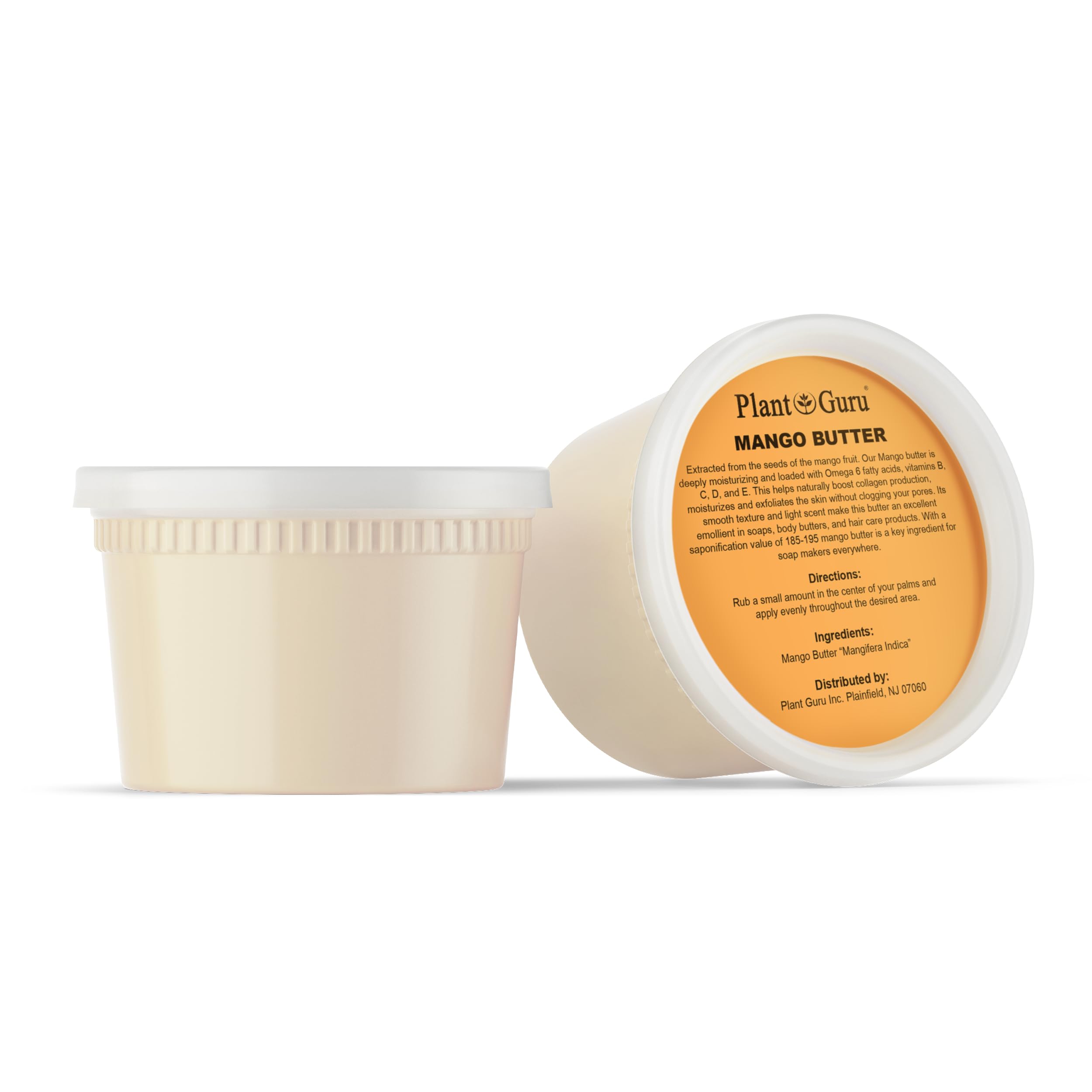 Open jar of Plant Guru mango butter showing raw consistency.