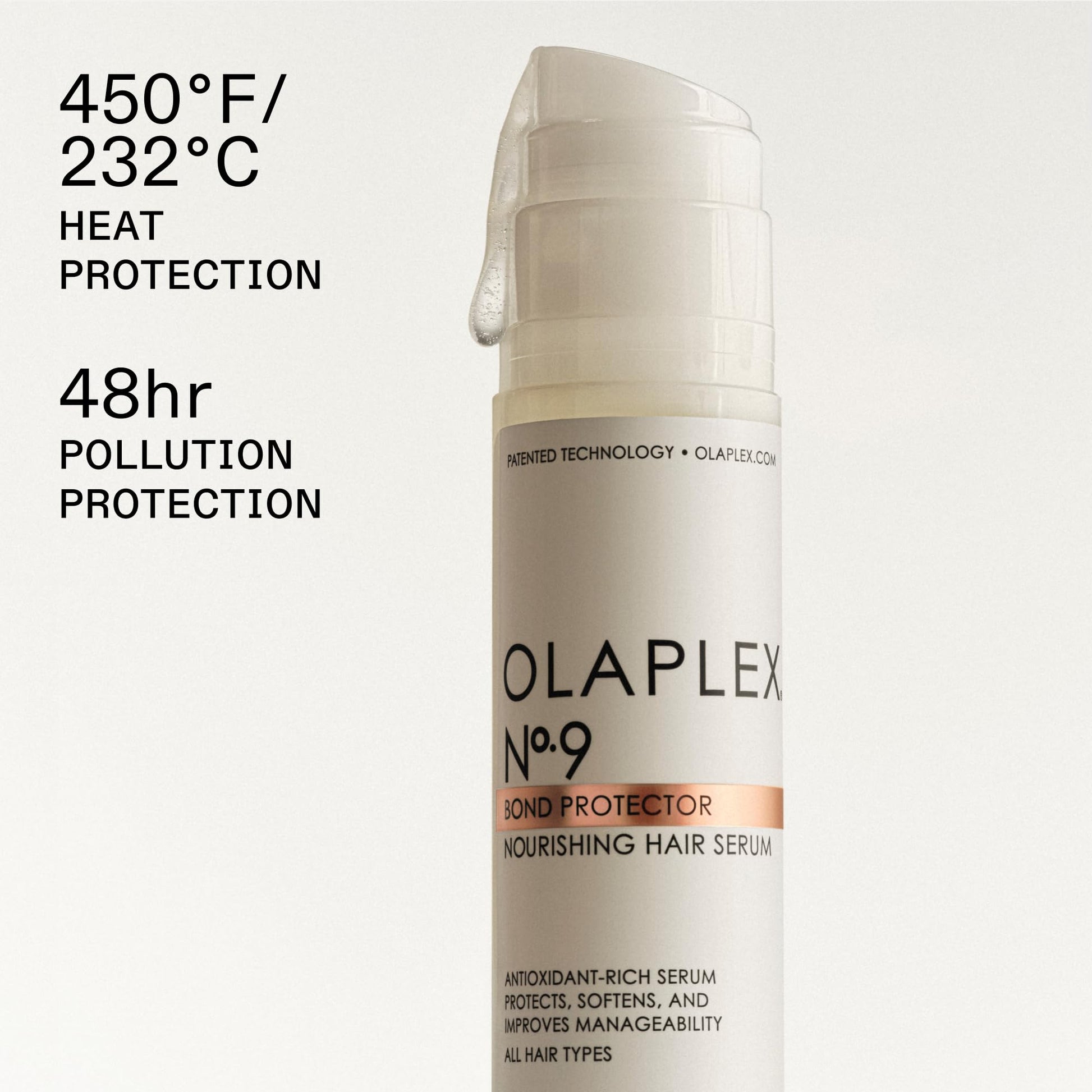 Silicone free weightless heat protectant serum packaging details for salon quality hair care