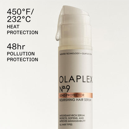 Silicone free weightless heat protectant serum packaging details for salon quality hair care