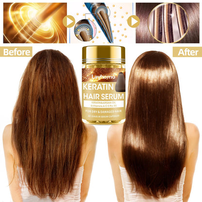 Layhomo hair treatment capsules demonstrating professional damage repair for dry and split ends.