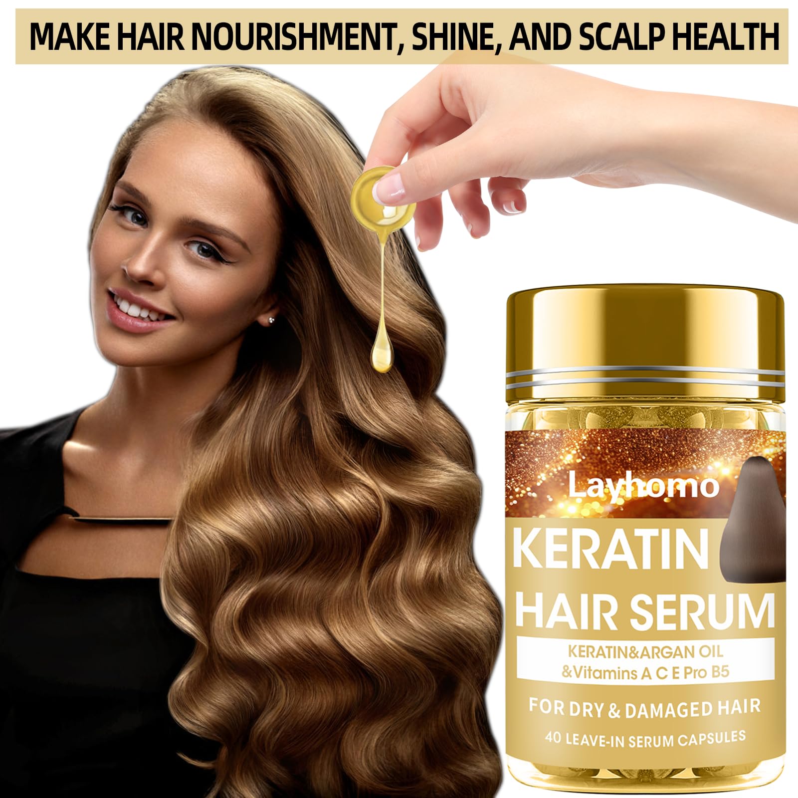 Layhomo non greasy hair oil capsules spread out showing travel friendly single use design.