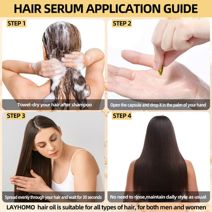 Infographic displaying the key active ingredients of Layhomo serum including avocado oil and vitamins.