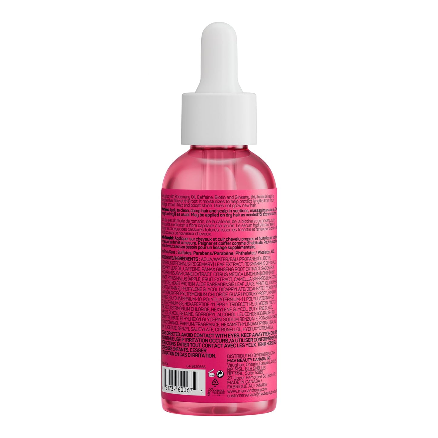 Marc Anthony Grow Long serum dropper applicator close up showing clear product texture