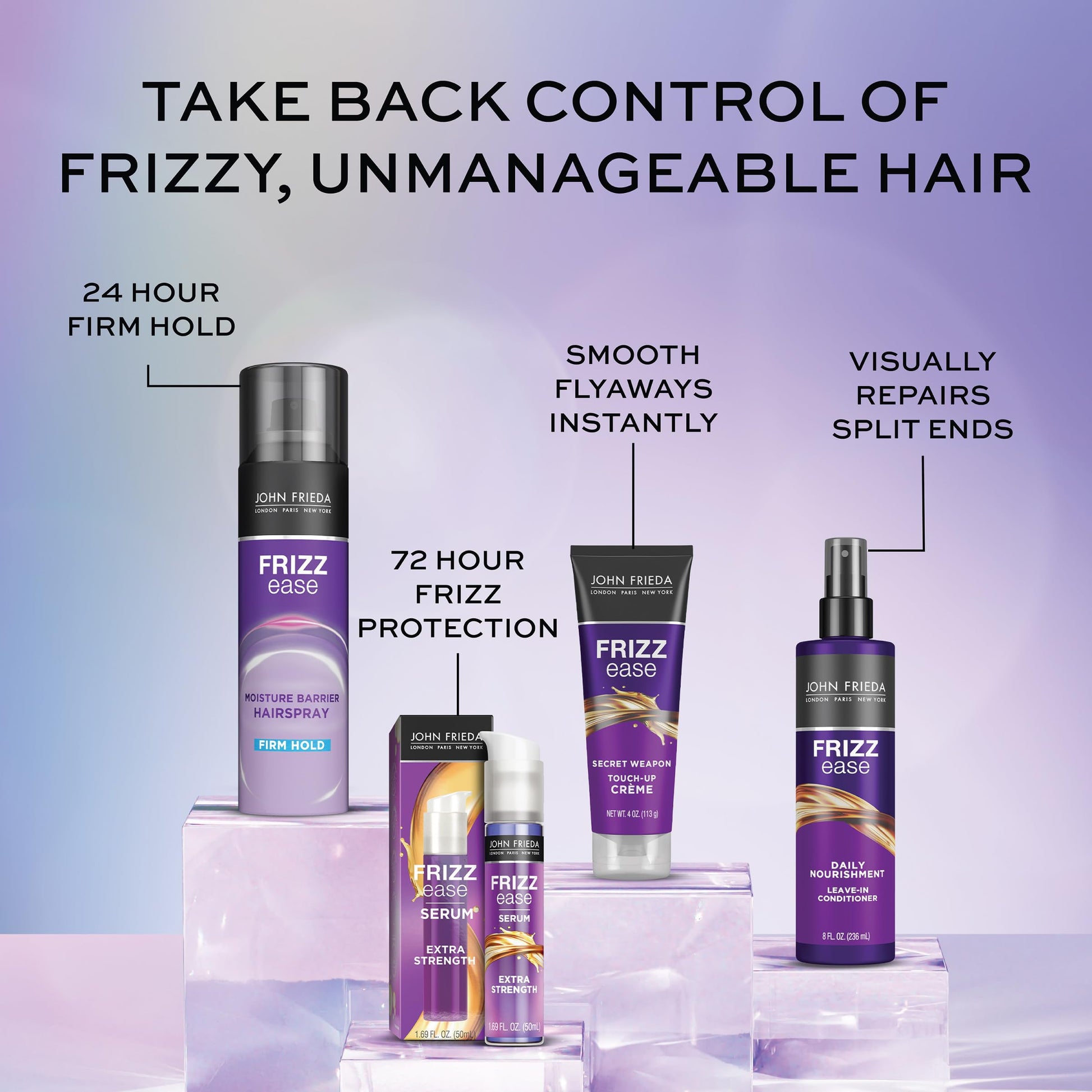 John Frieda Frizz Ease professional formula pump bottle for unruly hair textures