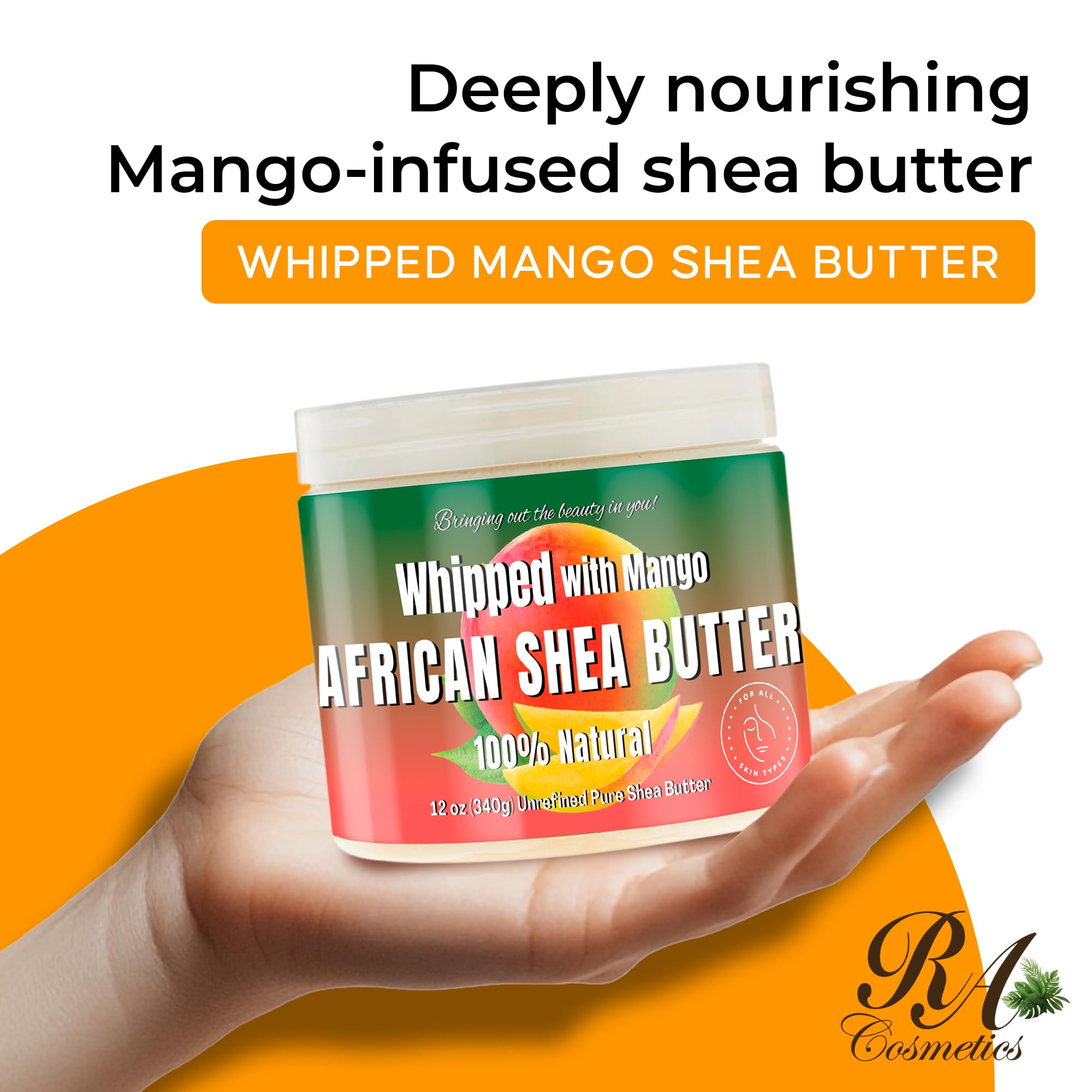 Close up of whipped shea butter texture with mango extract