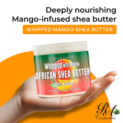 Close up of whipped shea butter texture with mango extract