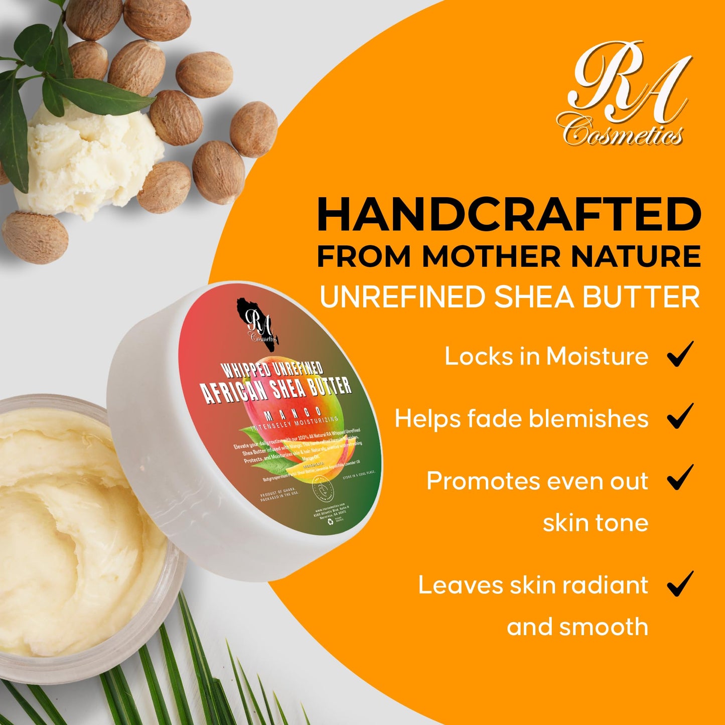 RA Cosmetics shea butter 12 ounce jar label details