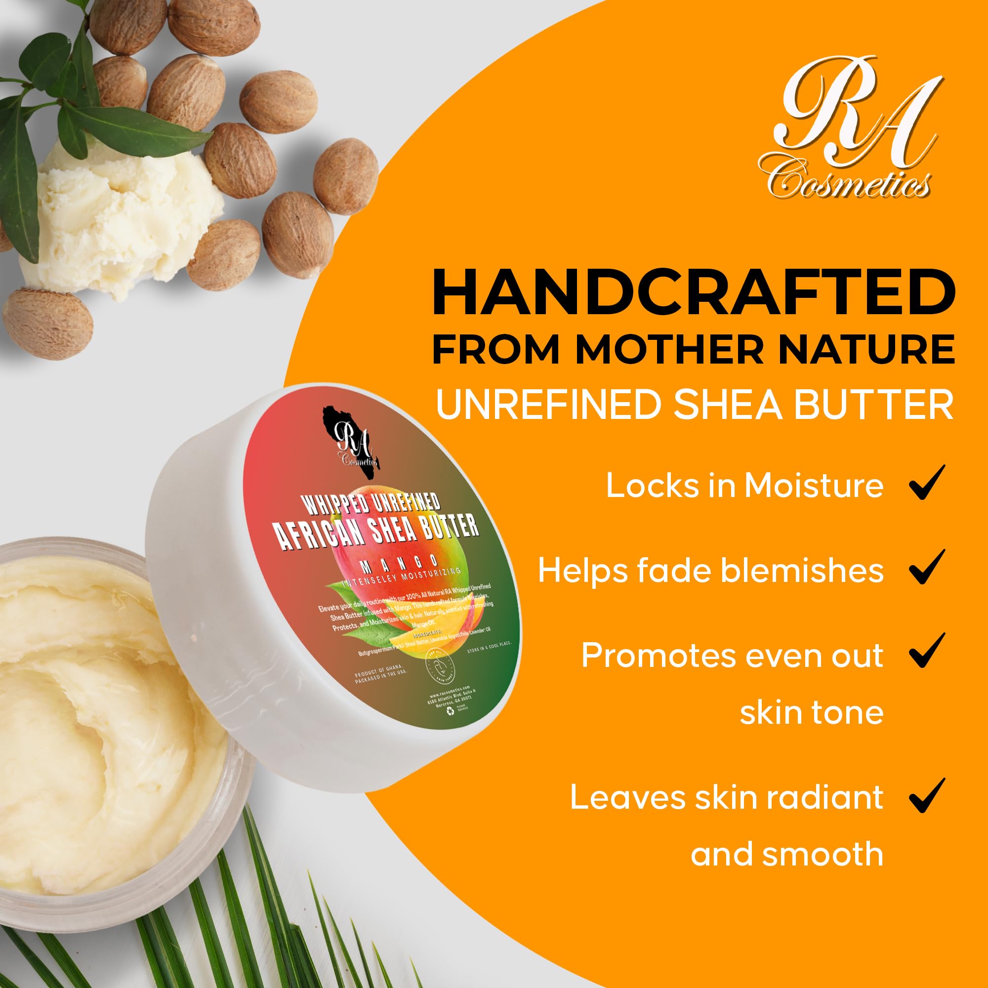RA Cosmetics shea butter 12 ounce jar label details