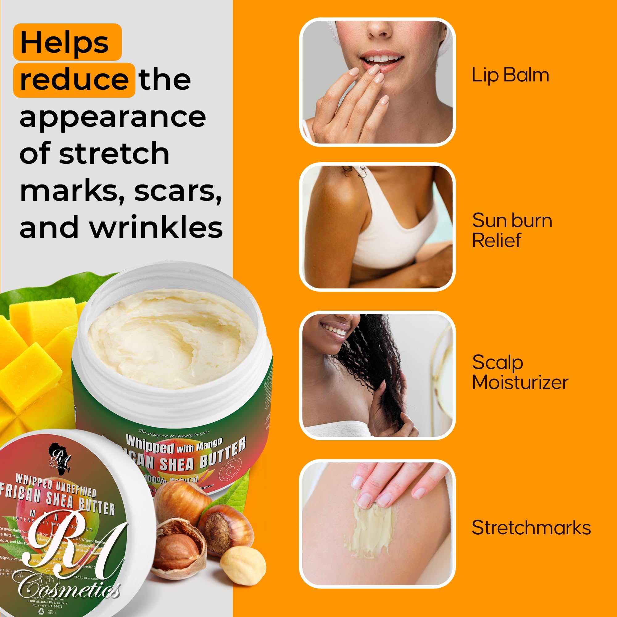 Application of RA Cosmetics shea butter on skin for hydration