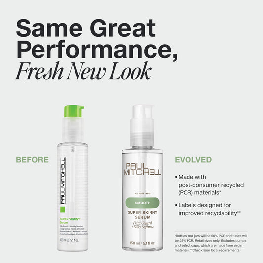 Paul Mitchell Super Skinny Hair Serum lightweight silicone formula showing the pump dispenser nozzle