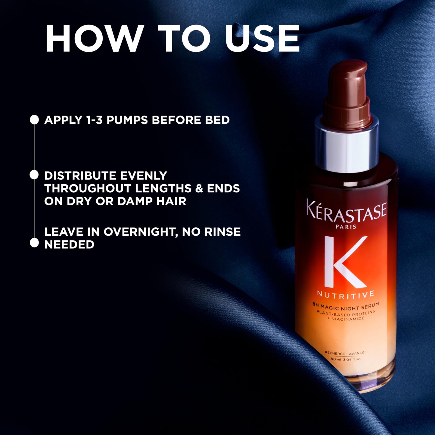 Creamy lightweight texture of the Nutritive 8H Magic Night treatment being applied to hair ends.