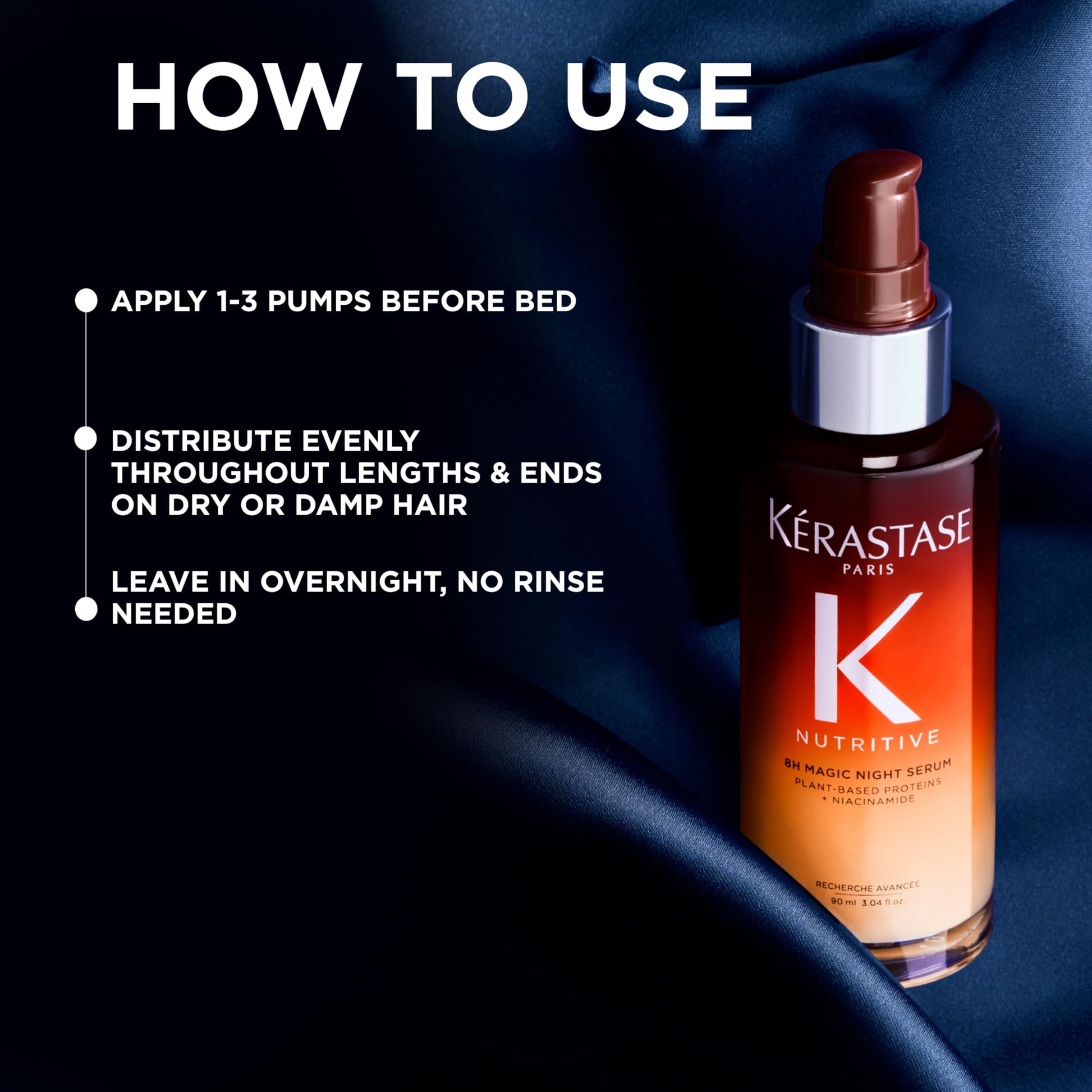 Creamy lightweight texture of the Nutritive 8H Magic Night treatment being applied to hair ends.