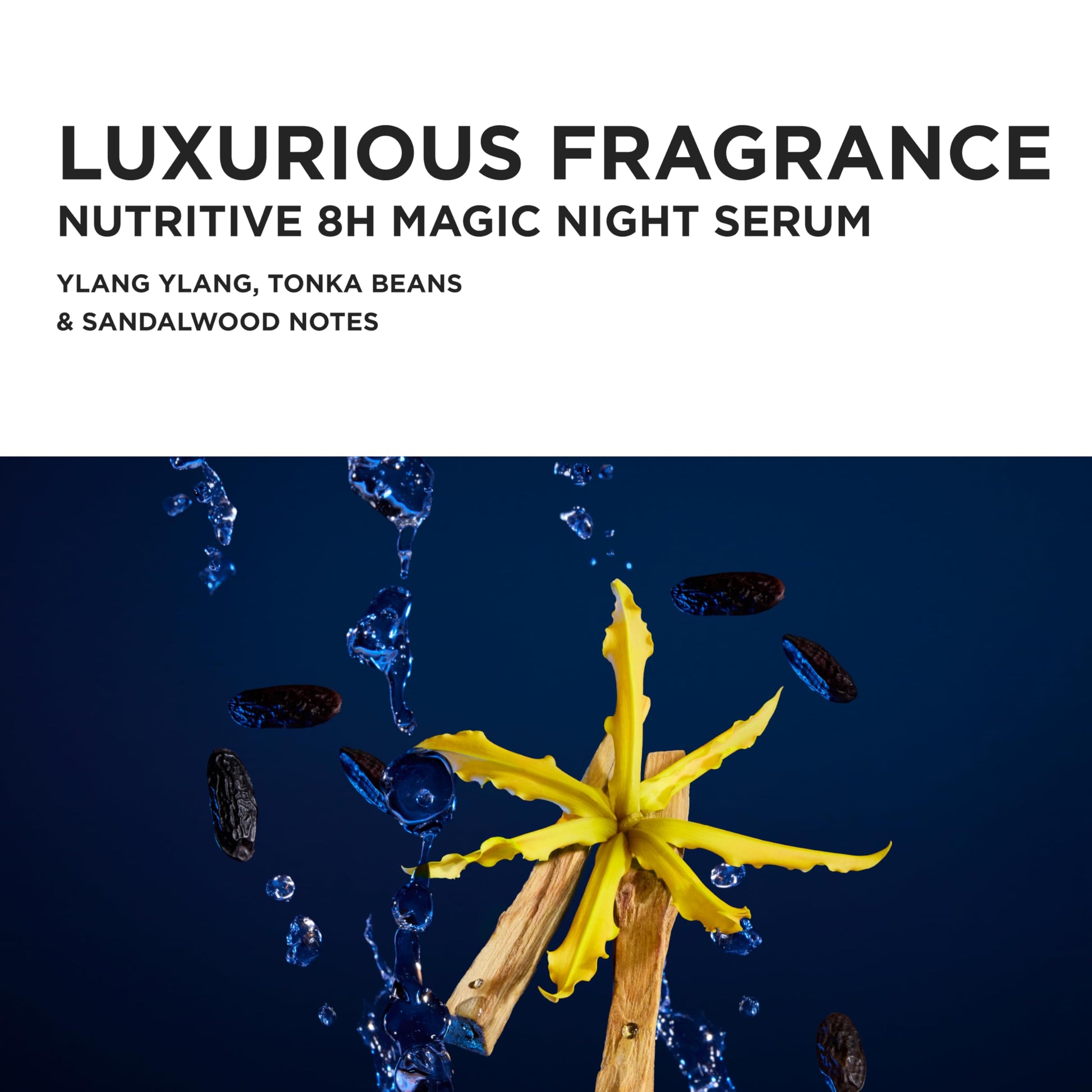 Nourishing anti frizz overnight serum for dry hair displayed on a clean vanity setup.