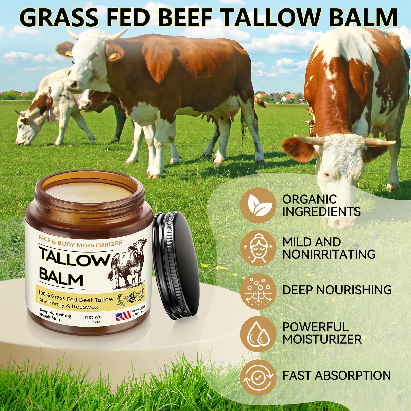 Veakoo beef tallow balm jar with natural ingredients