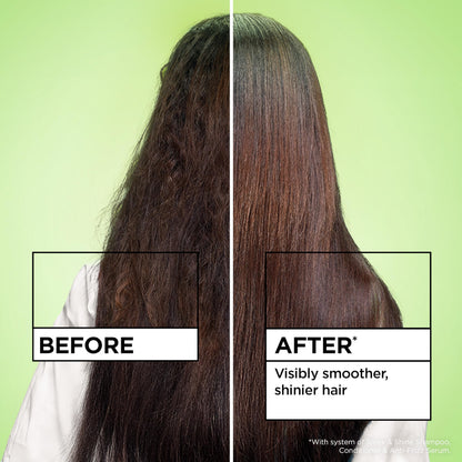 Back label of Garnier Fructis anti frizz leave in treatment detailing official product ingredients