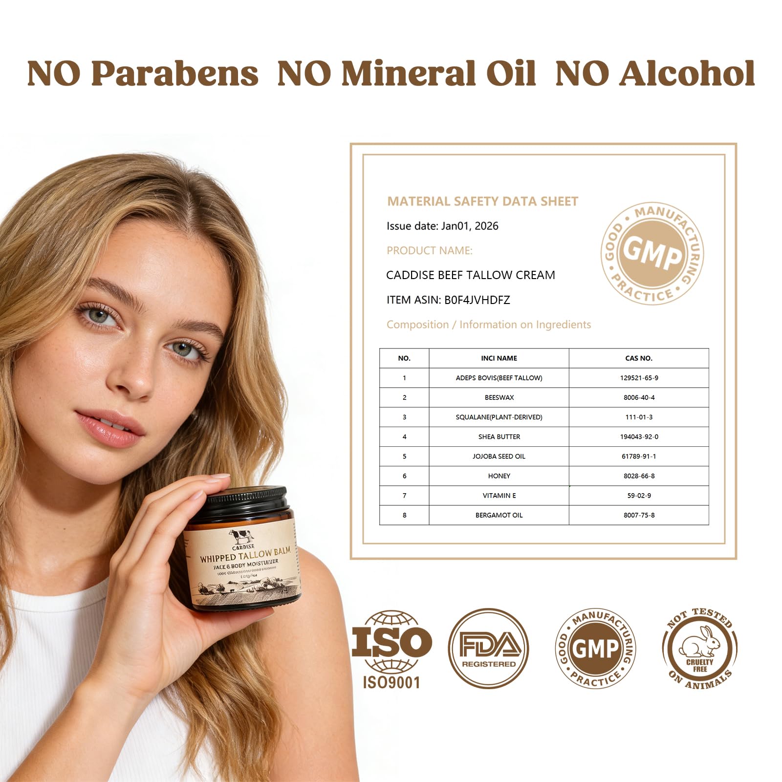 Natural ingredients list for Caddise beef tallow moisturizer