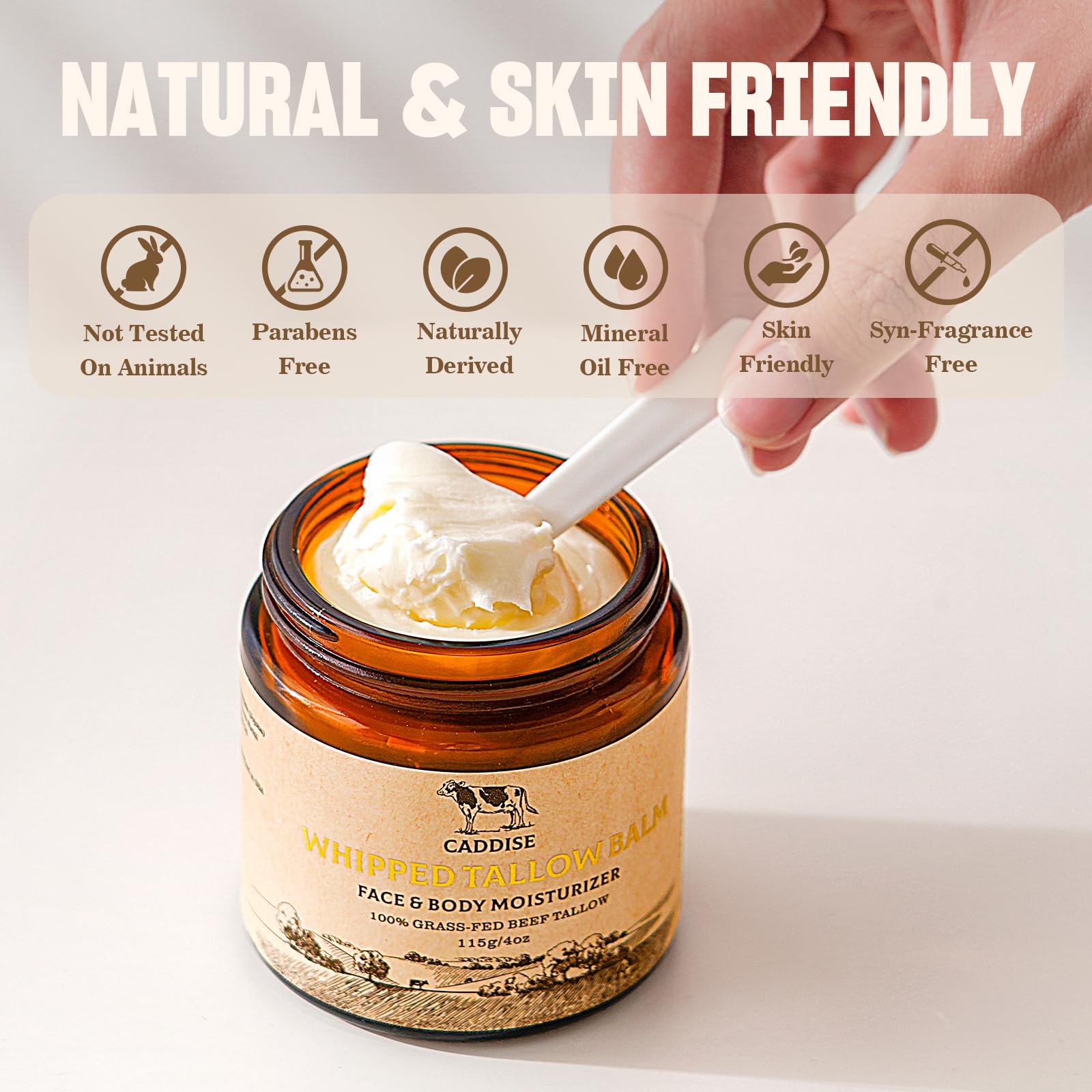 Whipped tallow balm applied on hand for texture reference