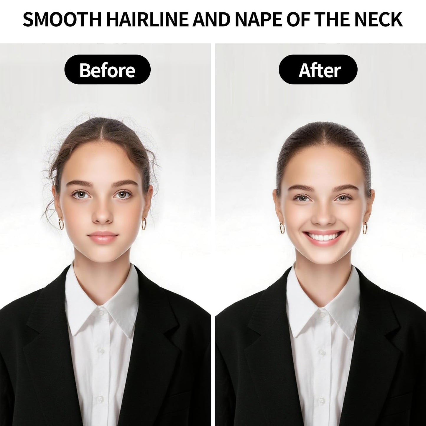 Slick back edge brush tool laying down baby hairs on a smooth ponytail look