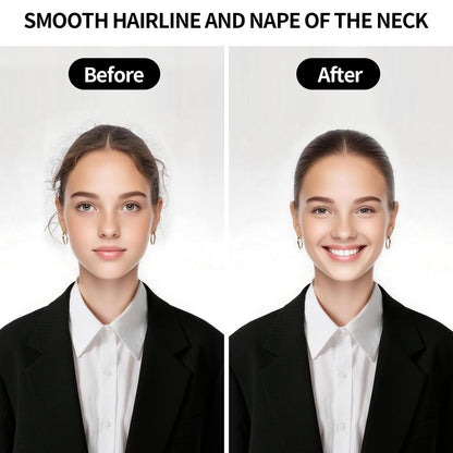 Slick back edge brush tool laying down baby hairs on a smooth ponytail look