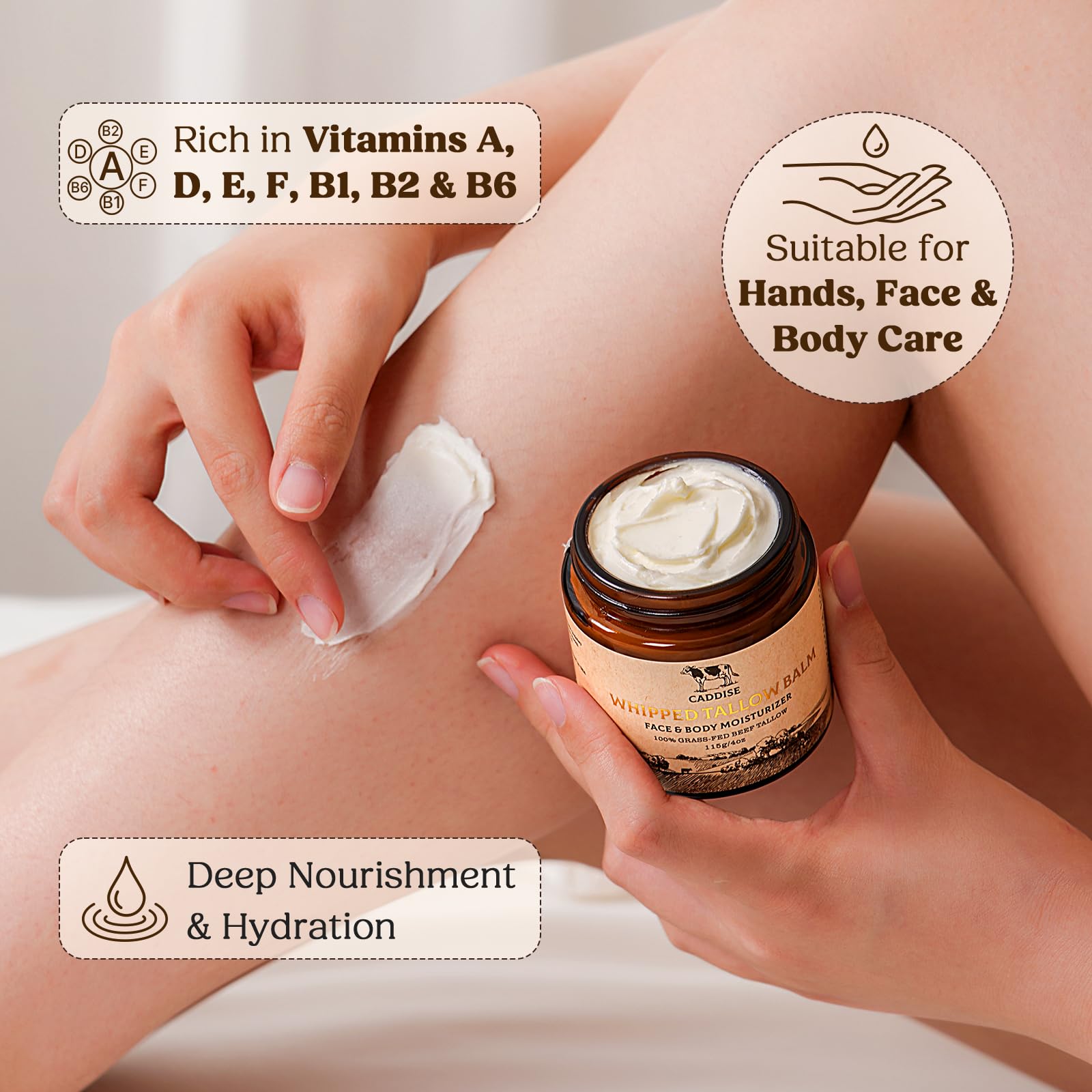 Caddise moisturizer jar with honey and shea butter branding