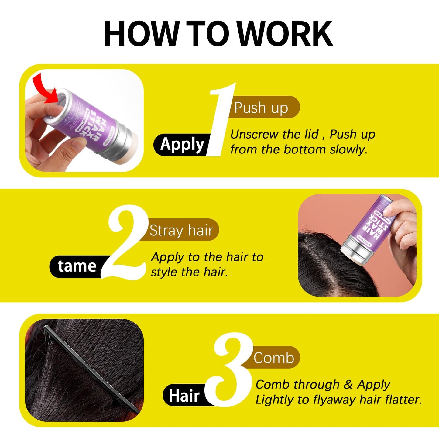 Mess free hair wax stick formula demonstrating non greasy sleek hair finish