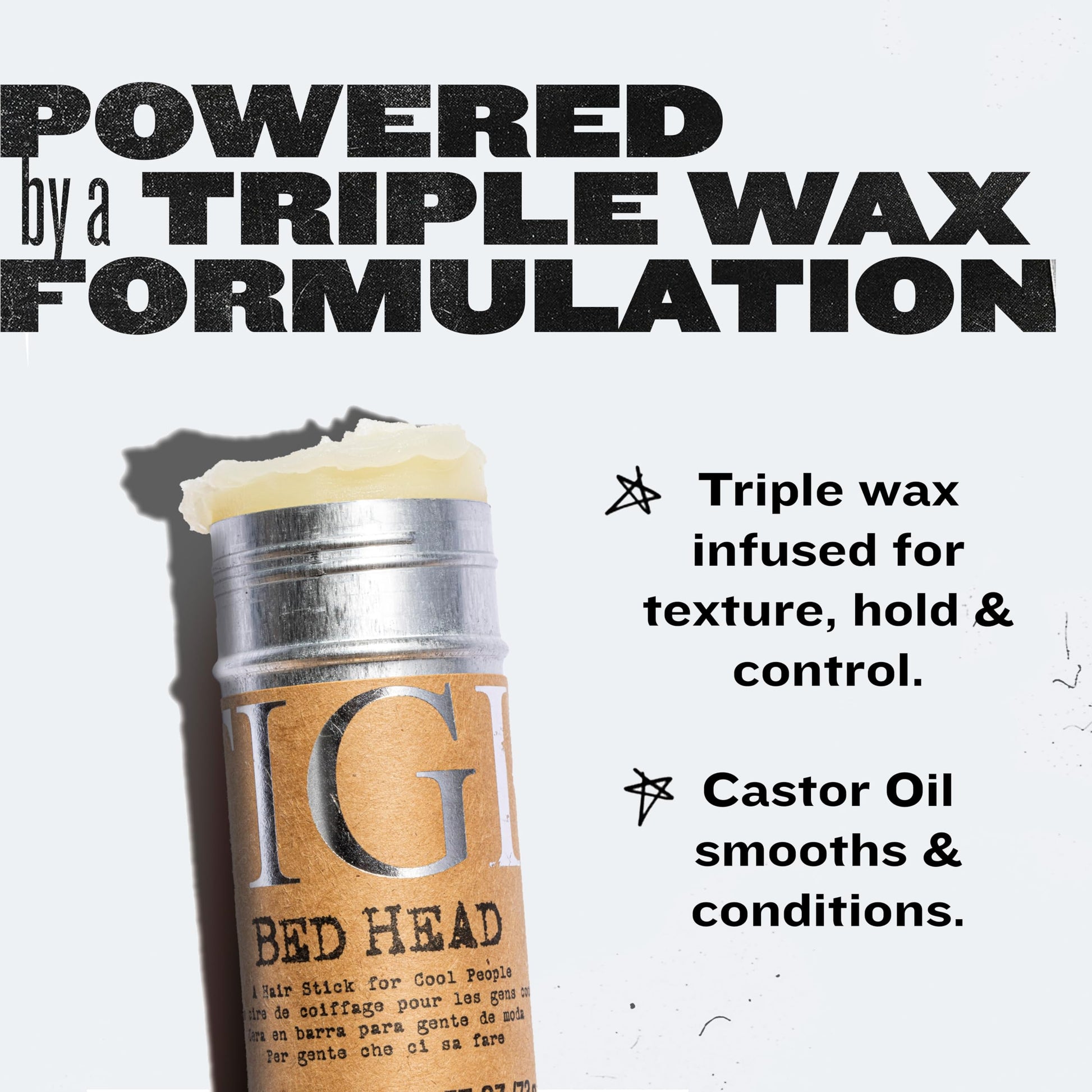 TIGI Bed Head Hair Wax Stick back label showing ingredients list