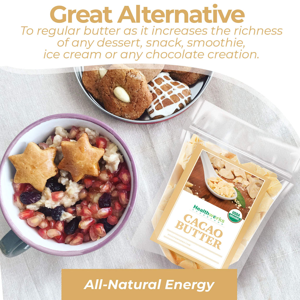 Healthworks cacao butter used for keto baking and chocolate making