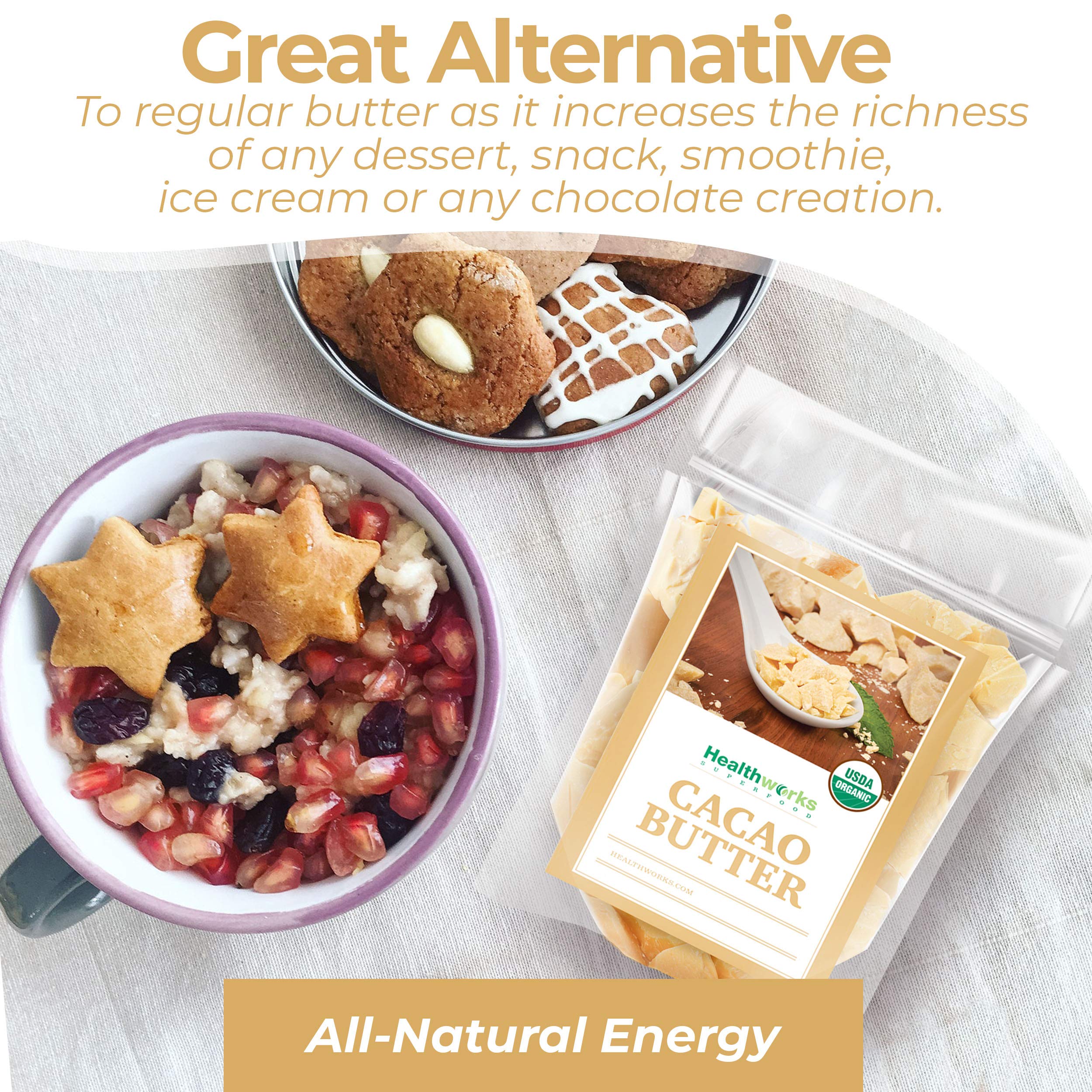 Healthworks organic cacao butter used for keto baking