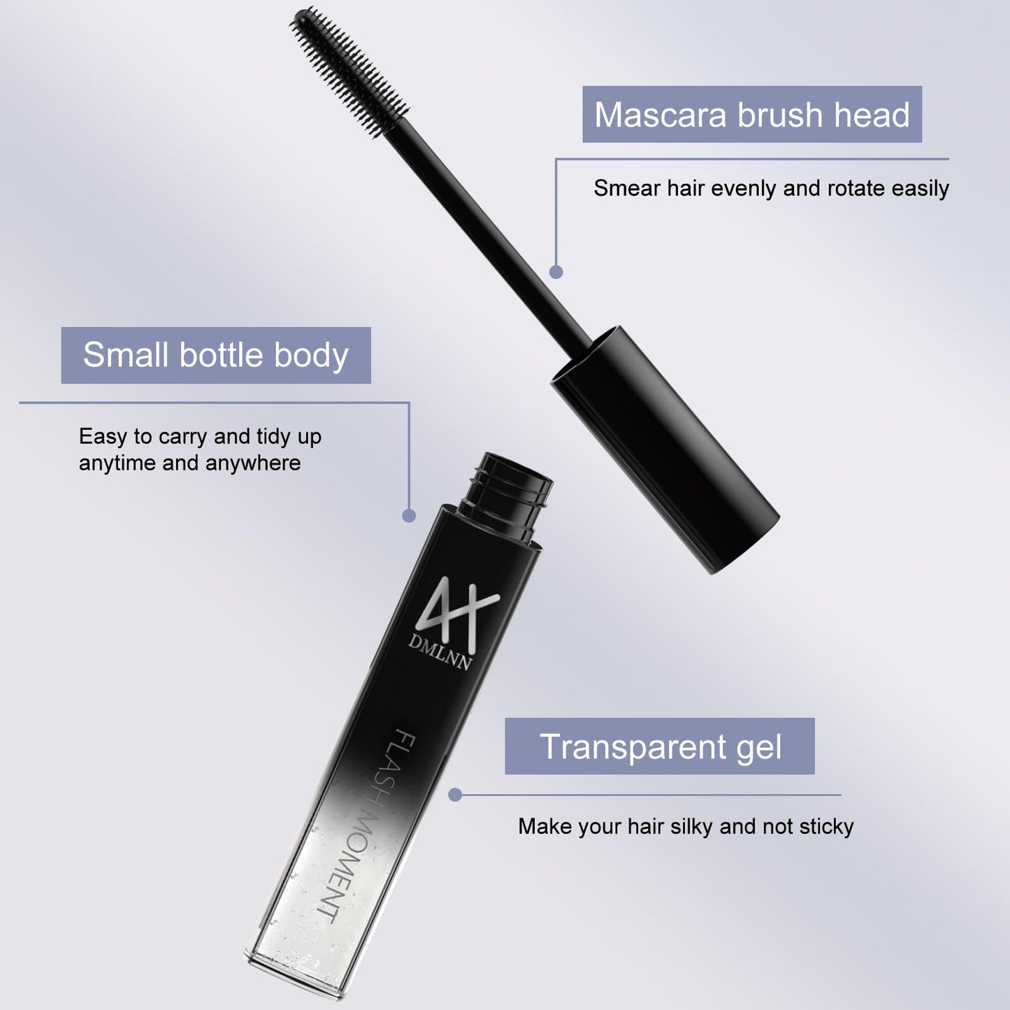 DMLNN non greasy frizz control gel wand applicator close up detail for edge styling.